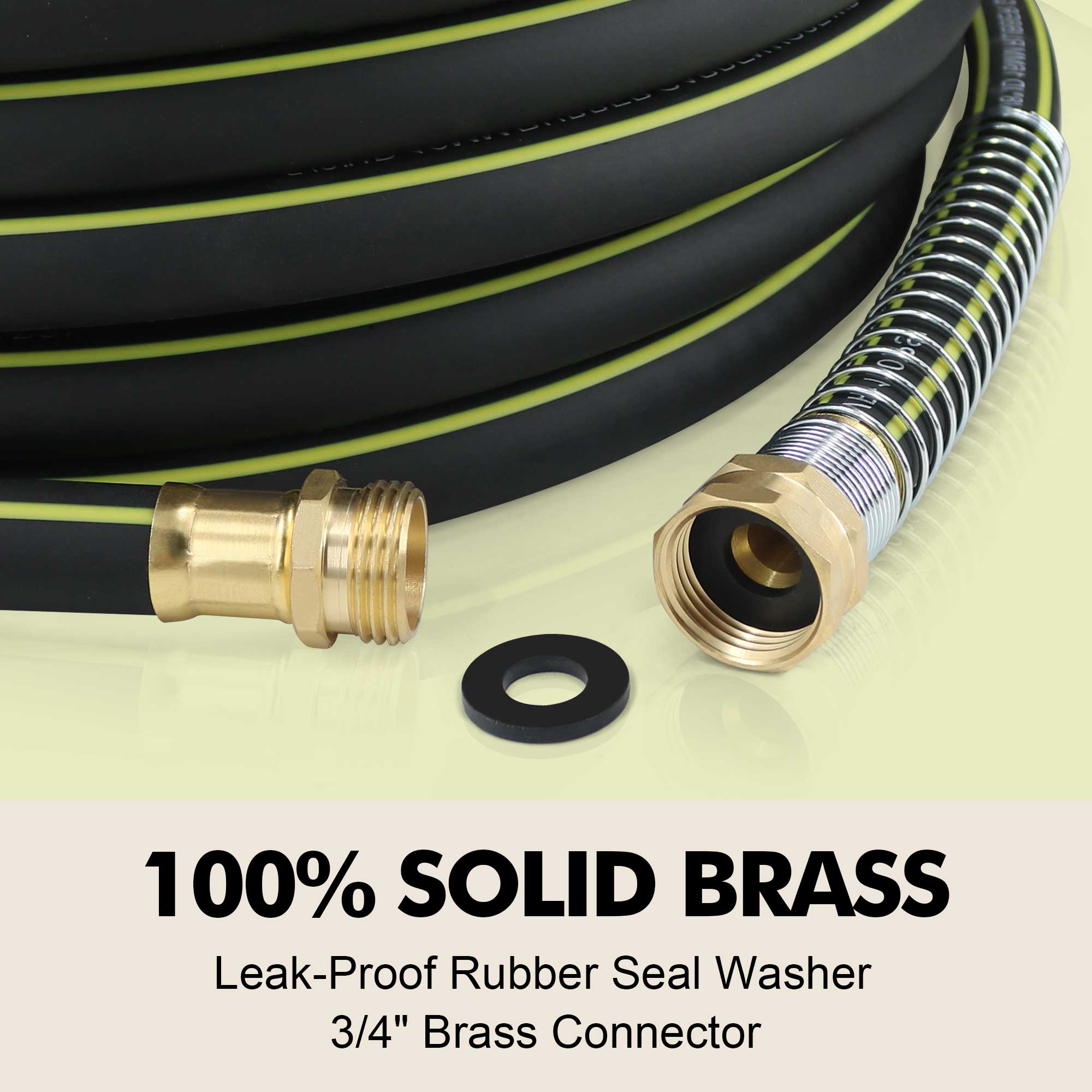 Wurzberge Rubber Garden Water Hose 100ft, 5/8" Leak Proof Garden Hose with Brass Connector, Flexible Hose Pipe for Lawn, Watering Cleaning & Washing