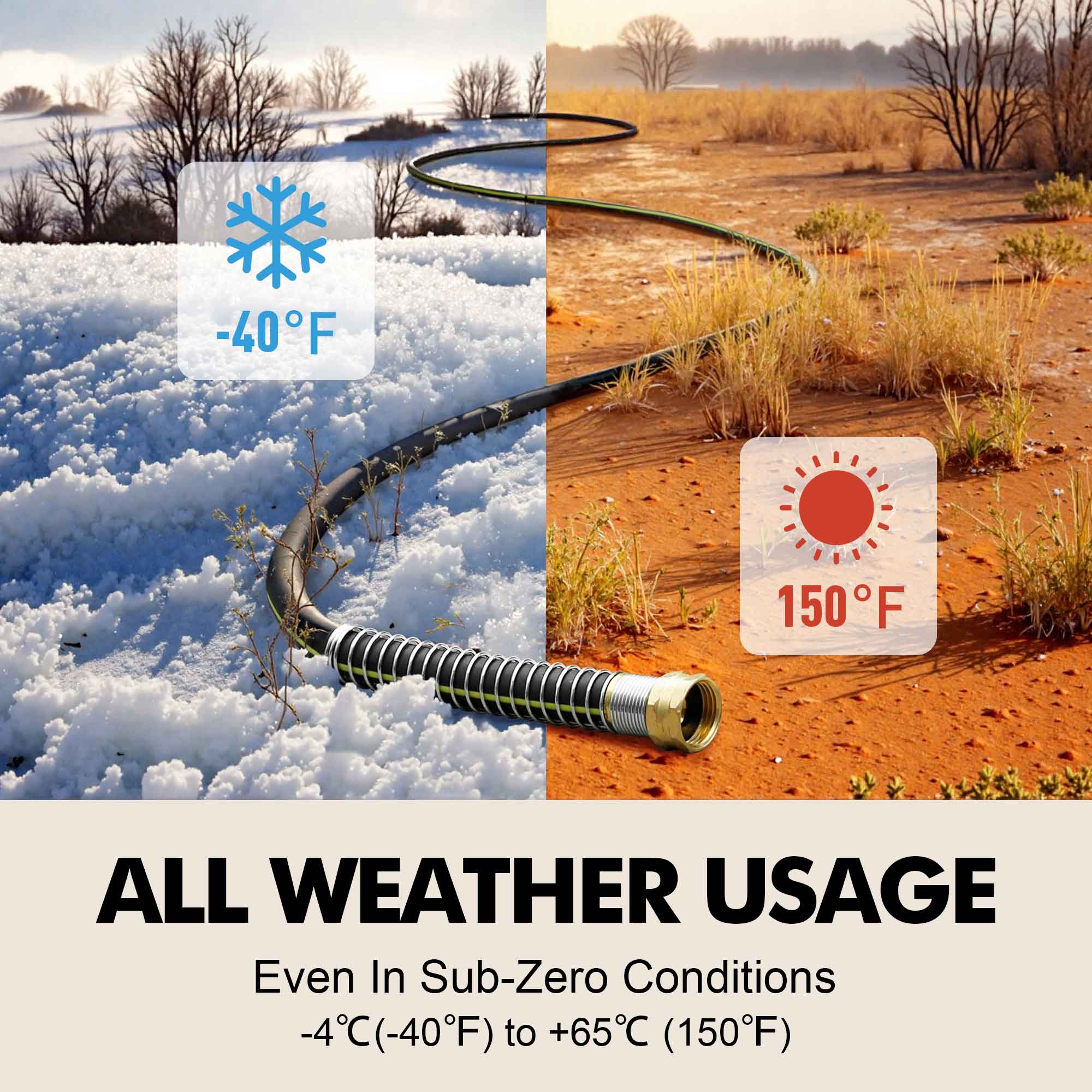 Wurzberge Rubber Garden Hose 50ft, 5/8" Leak Proof Water Hose Pipe with Brass Connector, Flexible and Lightweight for Easy Move Round Yard