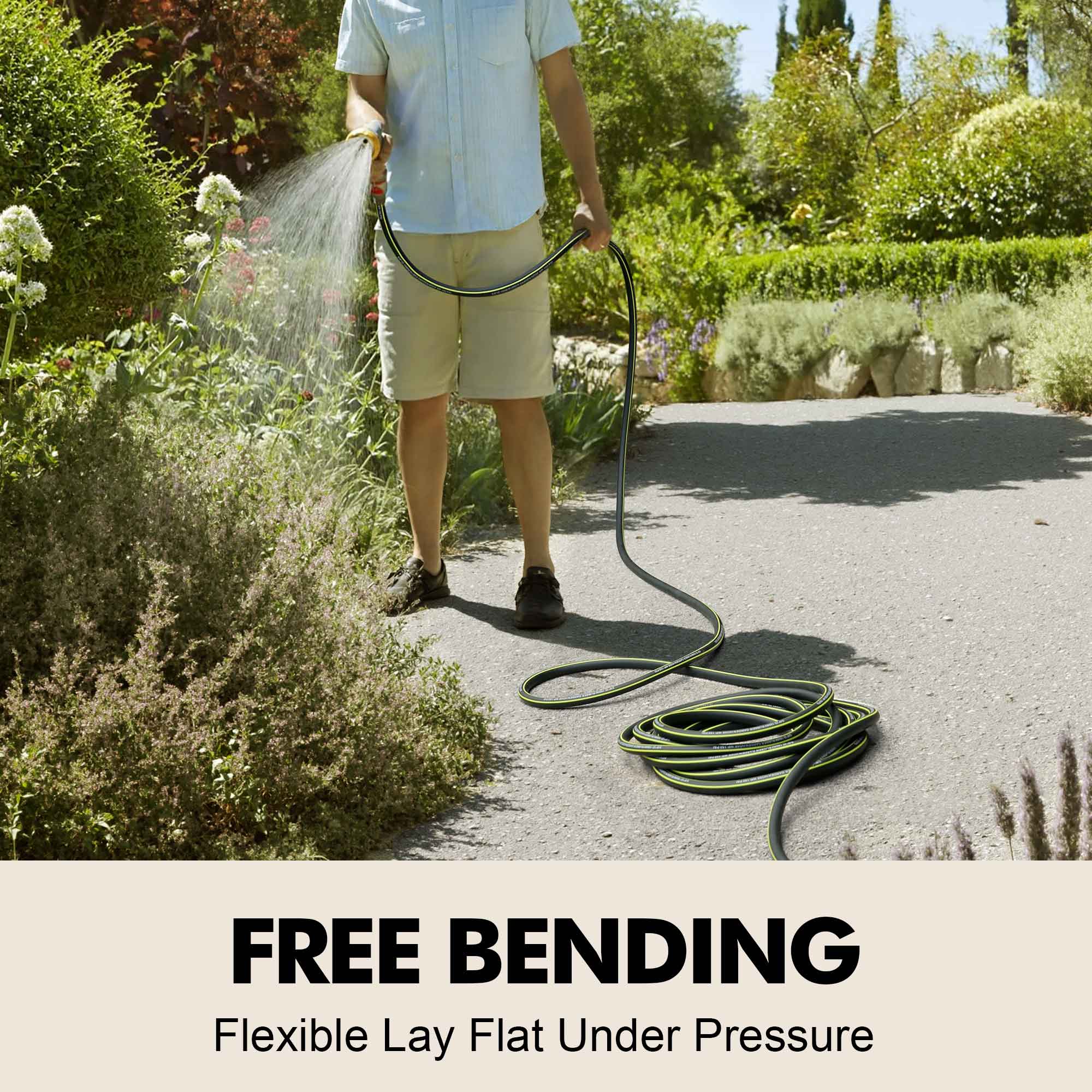 Wurzberge Rubber Garden Hose 50ft, 5/8" Leak Proof Water Hose Pipe with Brass Connector, Flexible and Lightweight for Easy Move Round Yard