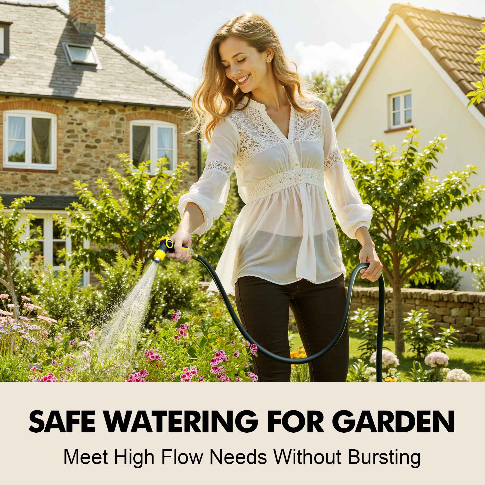 Wurzberge Rubber Garden Water Hose 25ft, 5/8" Leak Proof Garden Hose with Brass Connector, Flexible Hose Pipe for Lawn, Watering Cleaning & Washing